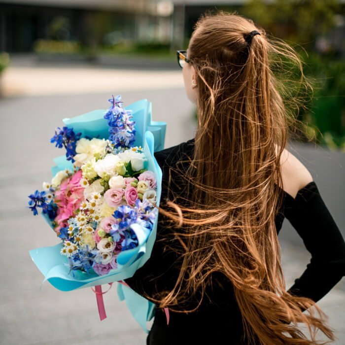 DSC_2550_Original Bukiet z hortensji, delfiniuma, eustomy i rumianków - obrazek 1