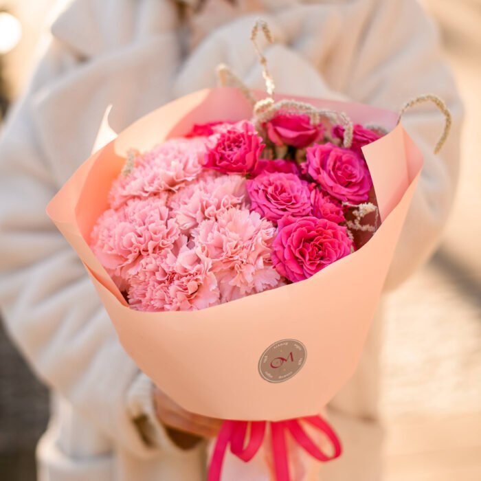 Trio bukiet (goździk, róża, amaranthus) — изображение 1