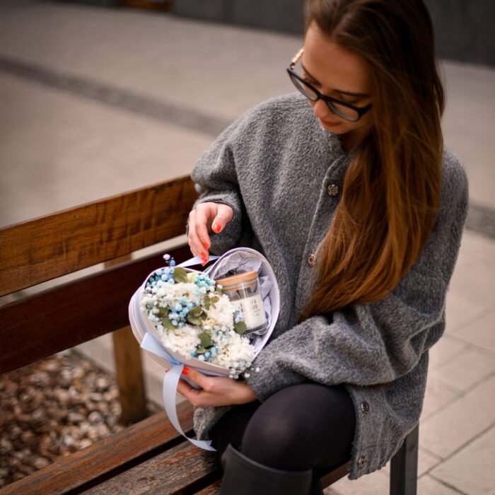 Flowerbox serce z kwiatami i sojową świecą - Image 4