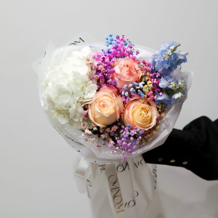Bukiet z hortensji, róż i delfinium - Зображення 3