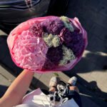 Bukiet z hortensją, allium, goździkami i ozothamnusem