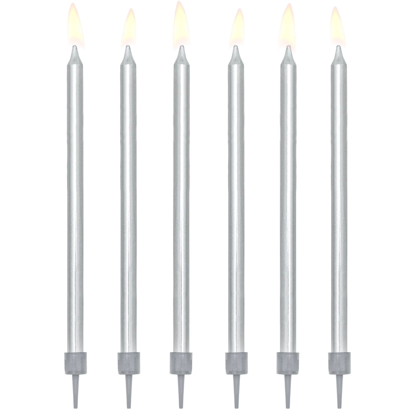 Five birthday candles against an orange background Świeczki urodzinowe gładkie, srebrny, 12,5cm - obrazek 1