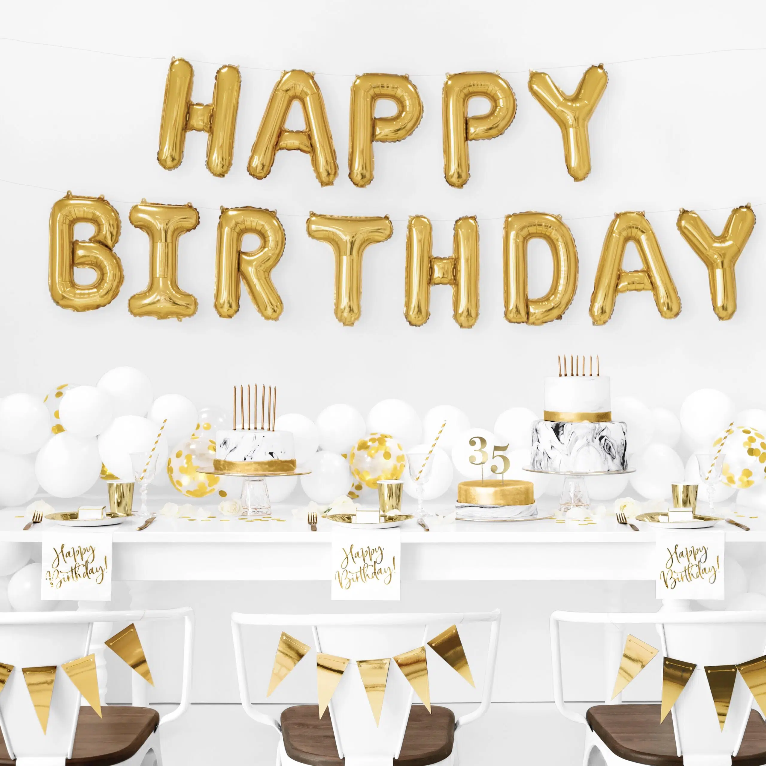 Balon foliowy Happy Birthday, 340x35cm, złoty — изображение 2