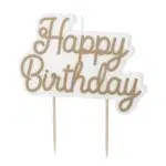 Świeczka urodzinowa Happy Birthday, zimny złoty, 7.5x10 cm